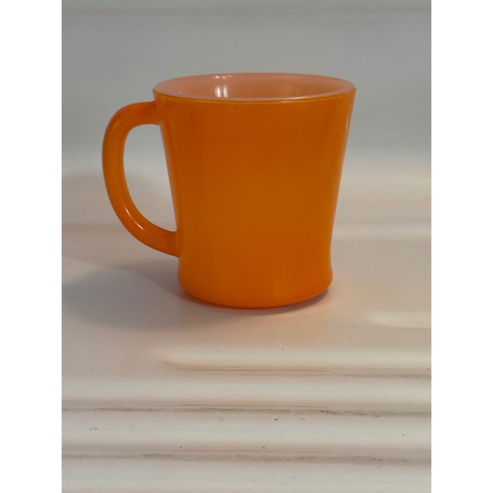 Vintage Fire-King Orange Luster D-Handle Milk Glass Coffee Mug Retro Kitchenware